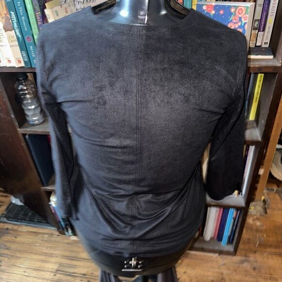 Express fringe western suede black v-neck cowboy blouse - Picture 2 of 3